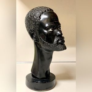 Vintage Black Painted Sculpted Plaster Masculine Patriarchal African Man Bust